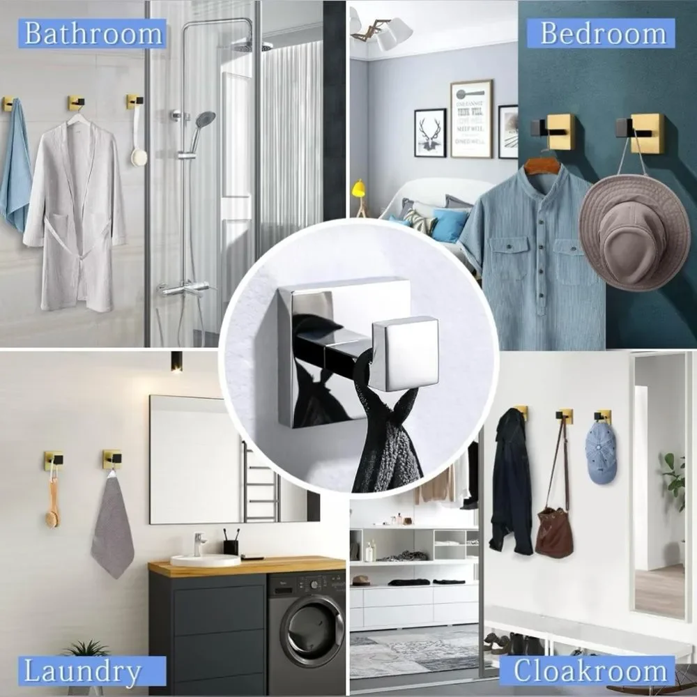 Bathroom Kitchen Robe Hook Black and Gold Wall Mount are Stainless Steel